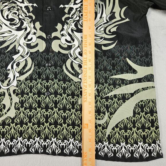 Vintage No Boundaries Y2K Button Down Shirt Mens L Dragon Print Black Grunge - Picture 10 of 10